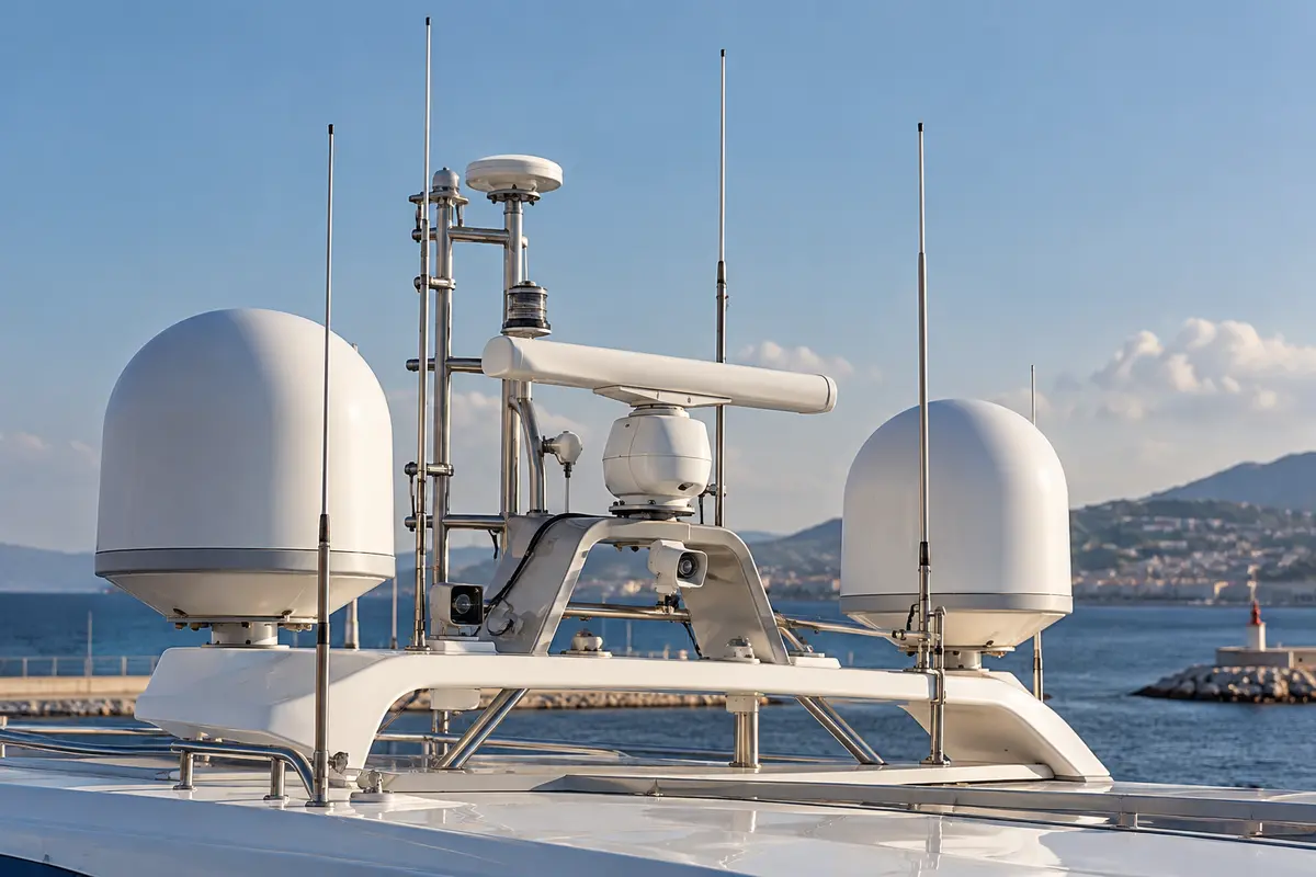 Antenne e apparati di comunicazione sul ponte di una nave